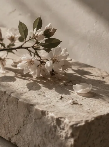 White blossoms on stone