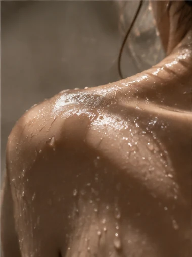 Water glistening on skin